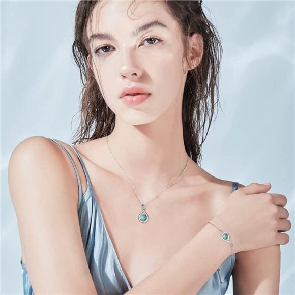 sterling silver infinity bracelet turquoise birthstone adjustable jewelry womens - Picture 2 of 7